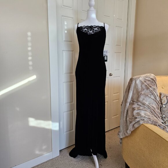 Lauren Ralph Lauren Black Velvet Lace Beaded Gown Dress Size 4 NWT Y2K - Picture 2 of 7